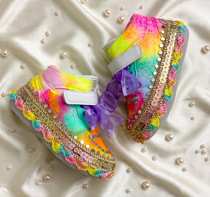Funky N Trendy ombre effect sneakers with mirror detailing/kids sneakers/ colorful shoes / kids shoes/ ombre sneakers / multi colored shoes for kids/yellow orange sneakers for kids