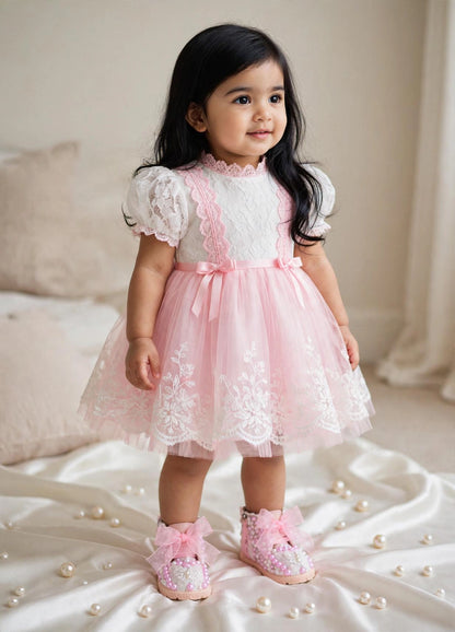 Handcrafted Butterfly & Pearl Custom Boots | Pink Organza Bows - Funky N Trendy