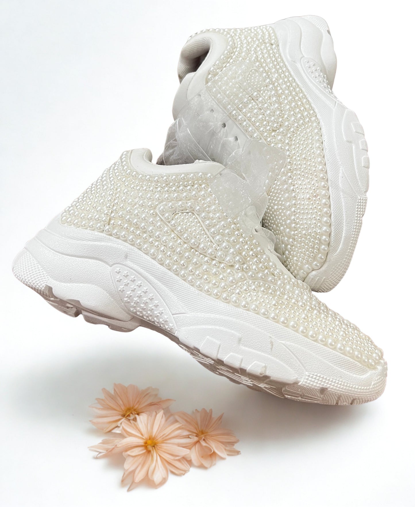 Funky N Trendy white pearl hand work sneakers / bridal sneakers/ sneaker for bride / white sneakers/ pearl sneakers for bride/ bridesmaid sneakers / pearls sneakers