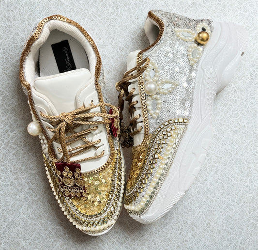 FUNKY N TRENDY dual tone bridal sneakers / Silver sneakers / gold sneakers