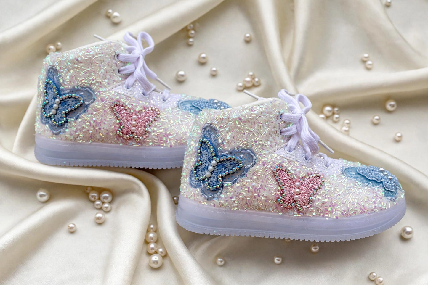 Funky N Trendy butterfly sneakers with beads detailing/kids sneakers/ butterfly shoes / kids shoes/ butterfly sneakers / pink shoes for kids/pink blue sneakers for kids