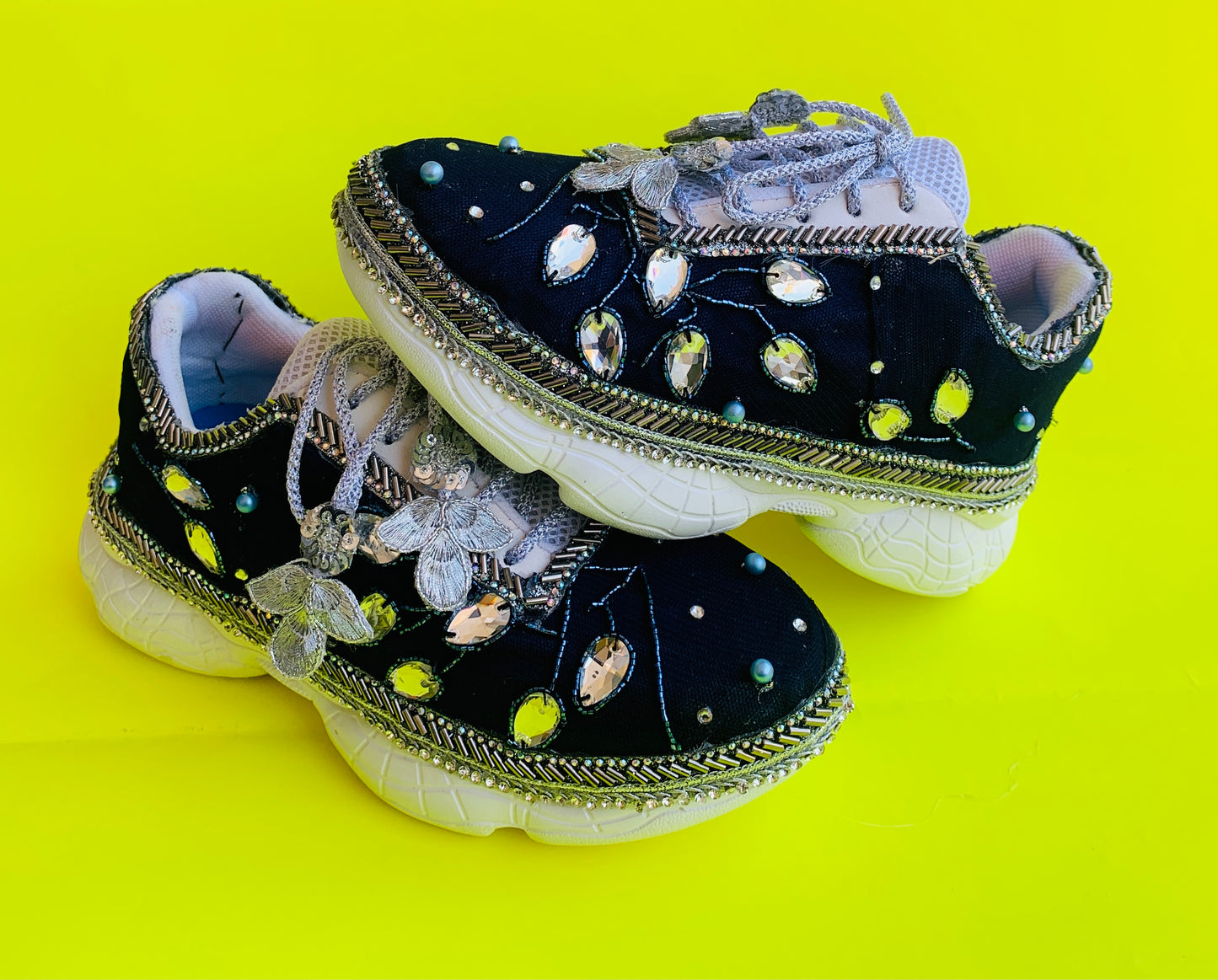 FUNKY N TRENDY Nevy blue and Silver tone work sneakers for brides / bridesmaids/ boho sneakers / blue sneakers / nevy blue shoes/ silver and blue shoes for brides / bridesmaid/ sangeet sneakers