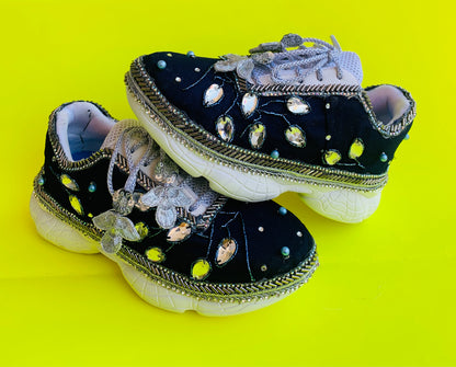 FUNKY N TRENDY Nevy blue and Silver tone work sneakers for brides / bridesmaids/ boho sneakers / blue sneakers / nevy blue shoes/ silver and blue shoes for brides / bridesmaid/ sangeet sneakers
