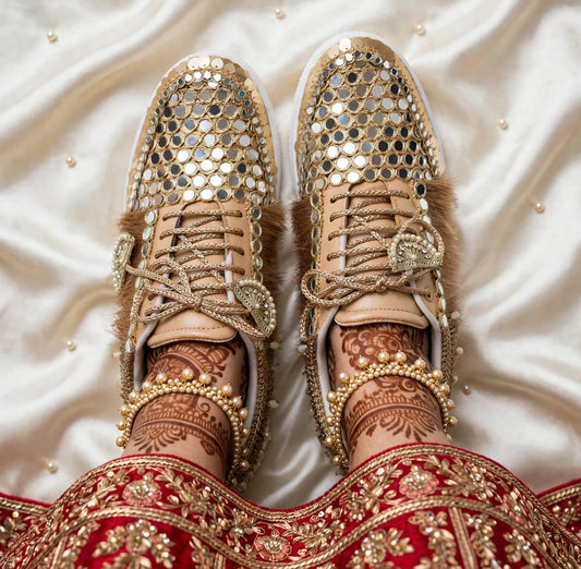 FUNKY N TRENDY gold mirror sneakers for brides /bridesmaids / sneakers for bridesmaids/ handcrafted sneakers/ mirror sneakers / bridal sneakers / bridesmaid sneakers/ gold sneakers / mirror shoes/ dull gold mirror shoes