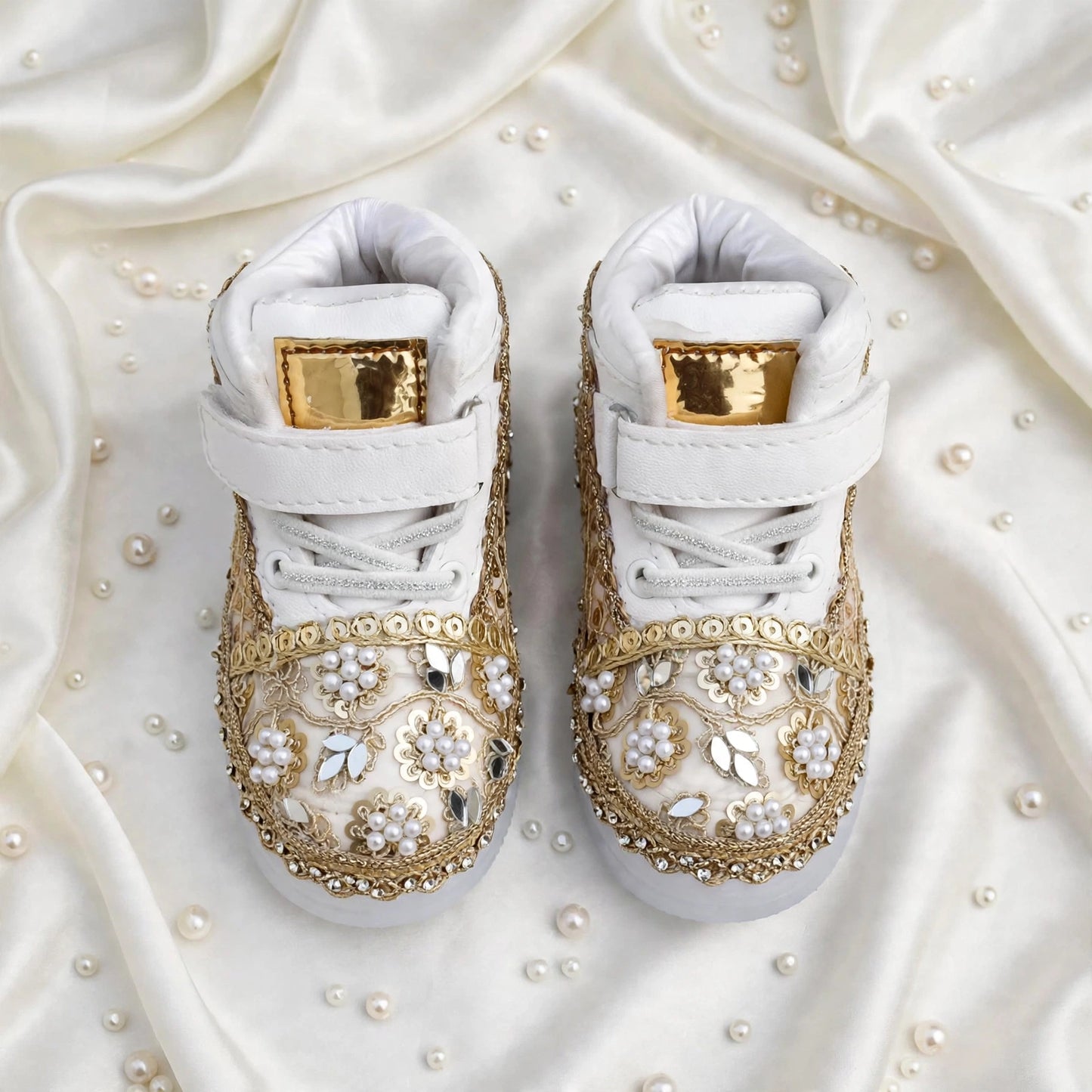 Sitara Noor – Pearl & Mirror Wedding Sneakers for Baby Girls & Flower Girls / Lahenga sneakers