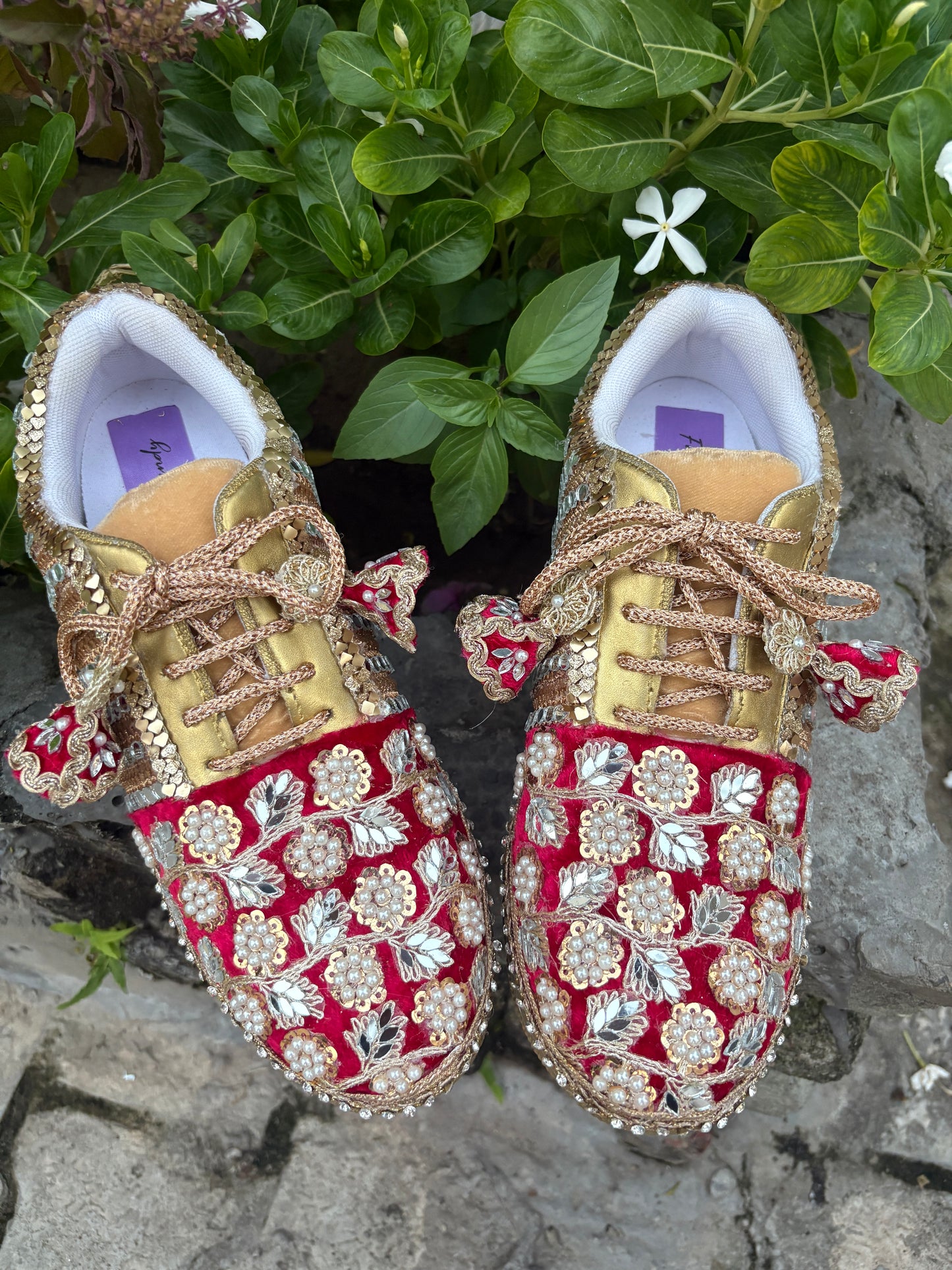 Funky N Trendy handcrafted hand embroidered mirror work bridal sneakers/ bridesmaid sneaker / Rani sneakers /Magenta sneakers/ mirror shoes / women shoes