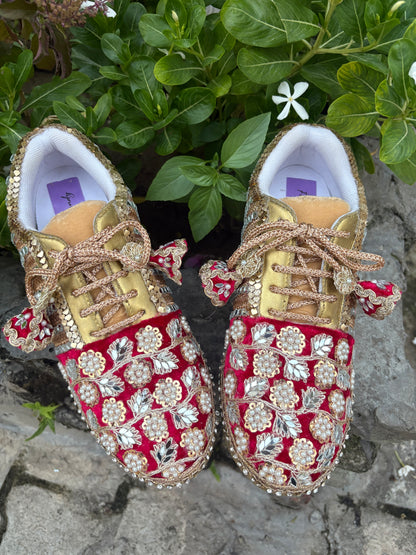 Funky N Trendy handcrafted hand embroidered mirror work bridal sneakers/ bridesmaid sneaker / Rani sneakers /Magenta sneakers/ mirror shoes / women shoes