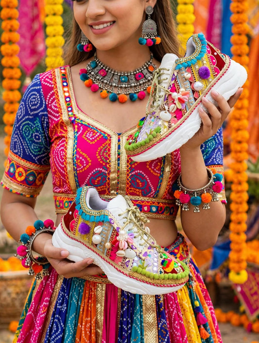Rang Raas - Handmade Banjara Boho Sneakers for Navratri Garba & Haldi Mehendi