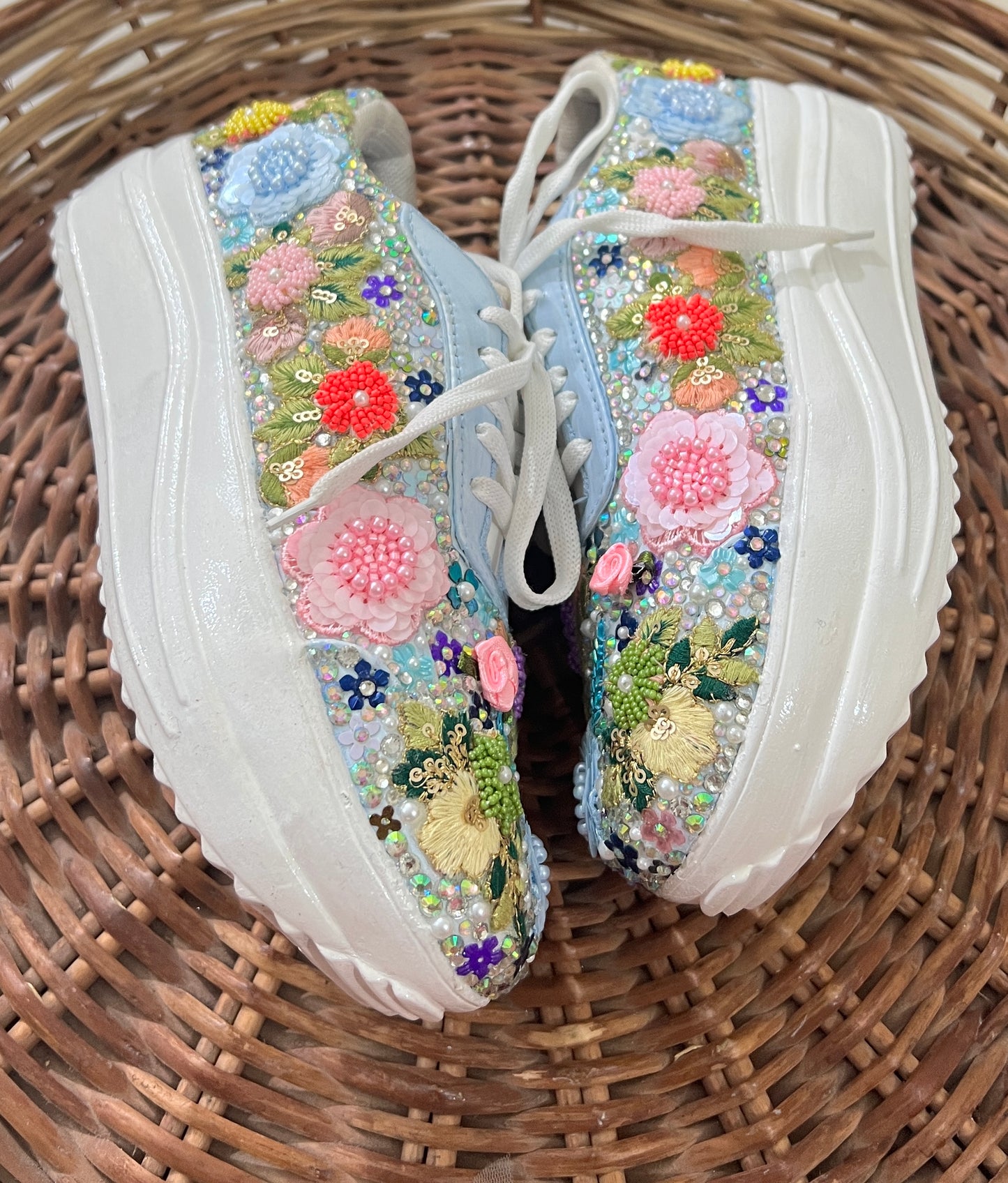 FUNKY N TRENDY Blue Garden  sneakers - best for mahendi , sangeet carnival