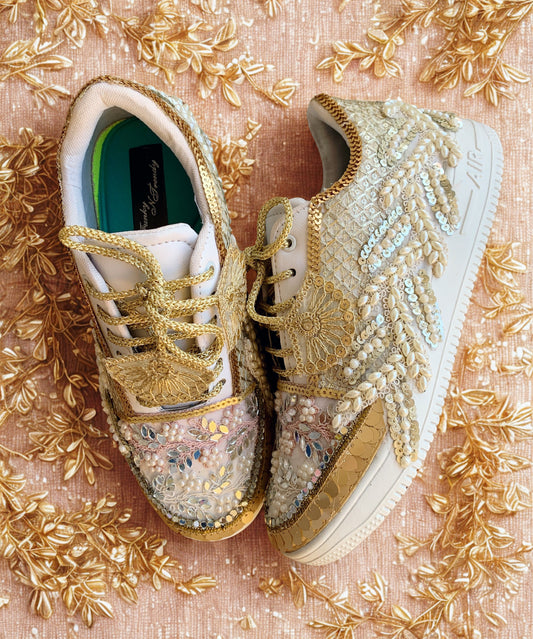FUNKY N TRENDY mirror pastel sneakers for brides /bridesmaids / sneakers for bridesmaids/ handcrafted sneakers/ mirror sneakers / bridal sneakers / bridesmaid sneakers/ gold sneakers / golden shoes/ golden sneakers
