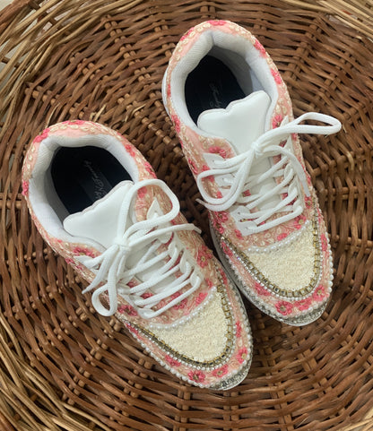 Funky N Trendy hand crafted pink theme bridal sneakers/ bridesmaid sneaker / ivory pink  sneakers/ pink floral theme sneakers / pink shoes