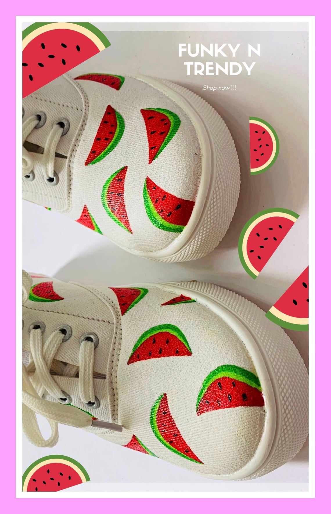 Funky N Trendy hand painted water resistant watermelon theme casual shoes