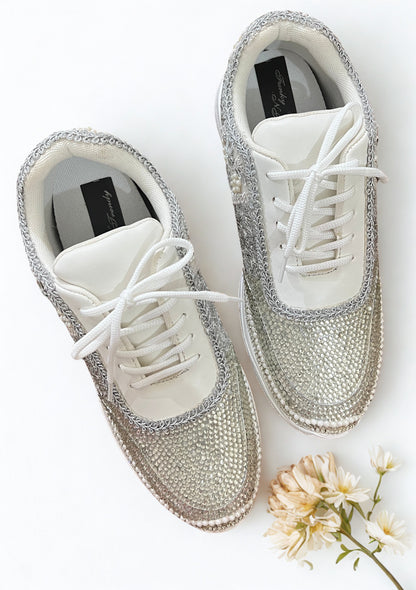 FUNKY N TRENDY rhinestone work bridal sneakers / bridesmaid sneakers/ silver sneakers / silver shoes/ rhinestone sneakers mirror shoes/ bride shoes/ embroidered shoes