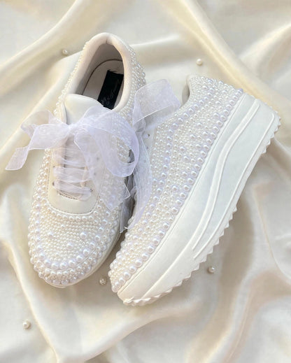 Pearl Embellished Bridal Sneakers – Luxury Wedding Shoes