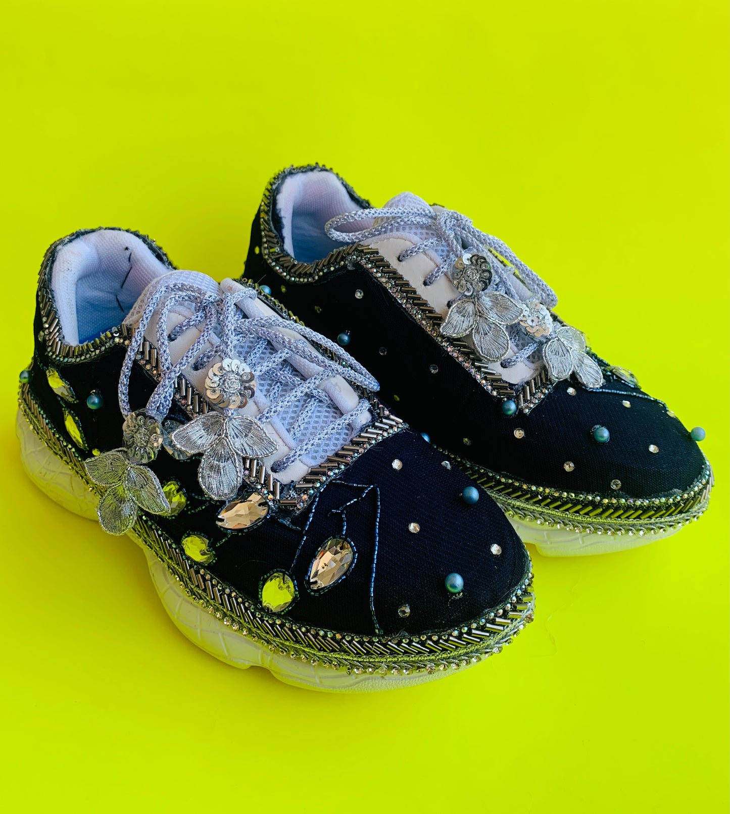 FUNKY N TRENDY Nevy blue and Silver tone work sneakers for brides / bridesmaids/ boho sneakers / blue sneakers / nevy blue shoes/ silver and blue shoes for brides / bridesmaid/ sangeet sneakers
