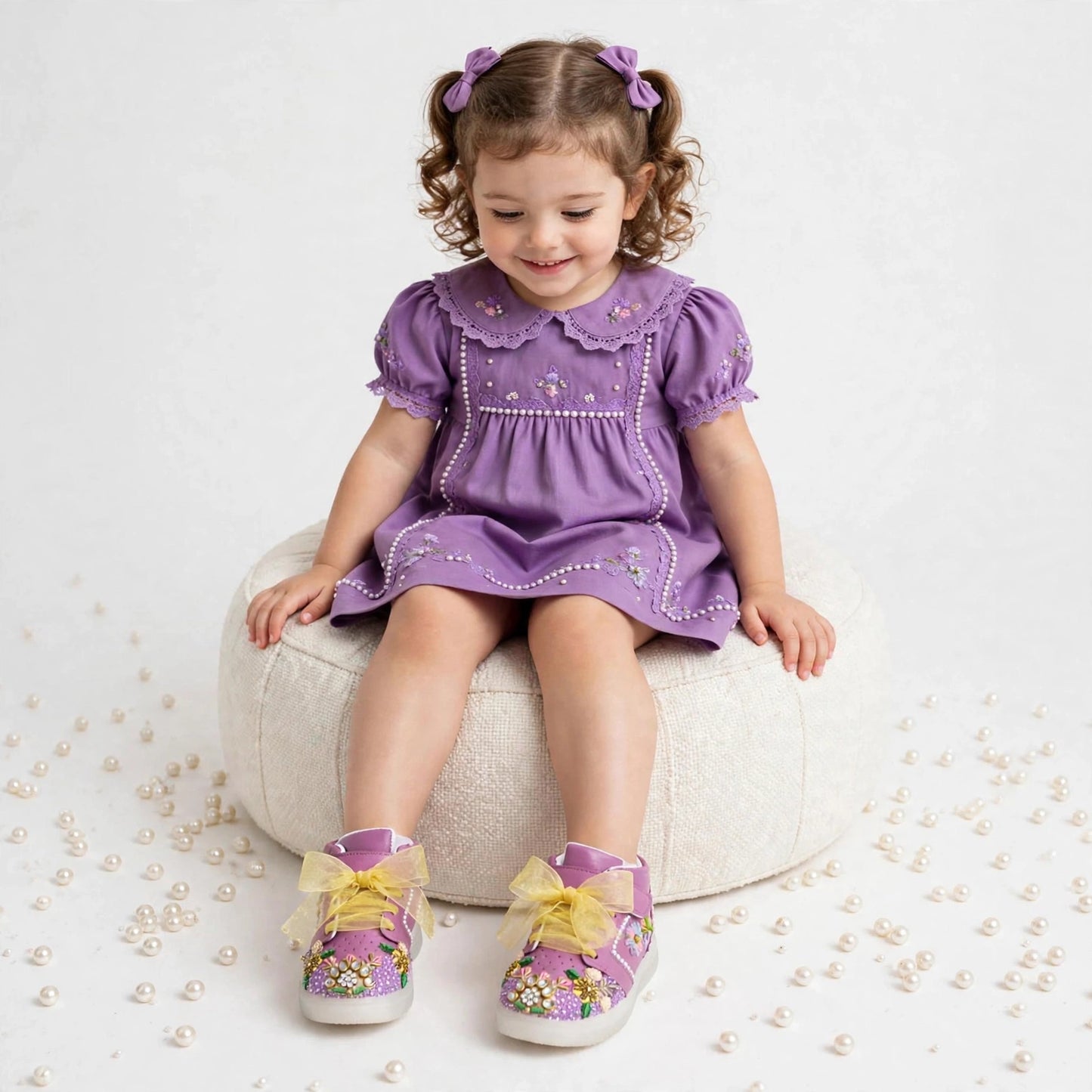 Funky N Trendy purple pink embroidery sneakers/kids sneakers/ embroidery shoes / kids shoes/ purple sneakers / purple shoes for kids/handmade sneakers for kids