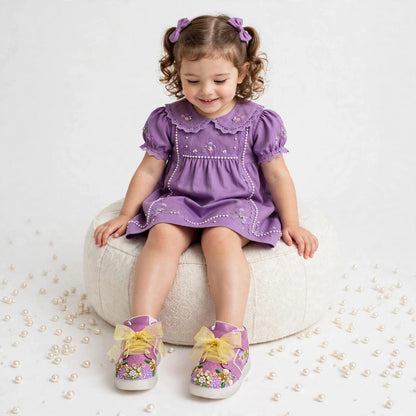 Funky N Trendy purple pink embroidery sneakers/kids sneakers/ embroidery shoes / kids shoes/ purple sneakers / purple shoes for kids/handmade sneakers for kids