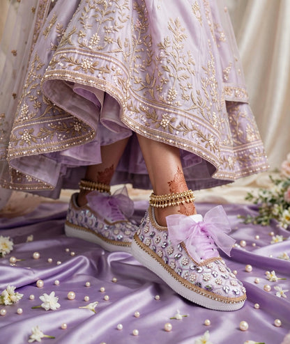 “Purple Bridal Sneakers with Mirror detailing– Floral Embroidery”