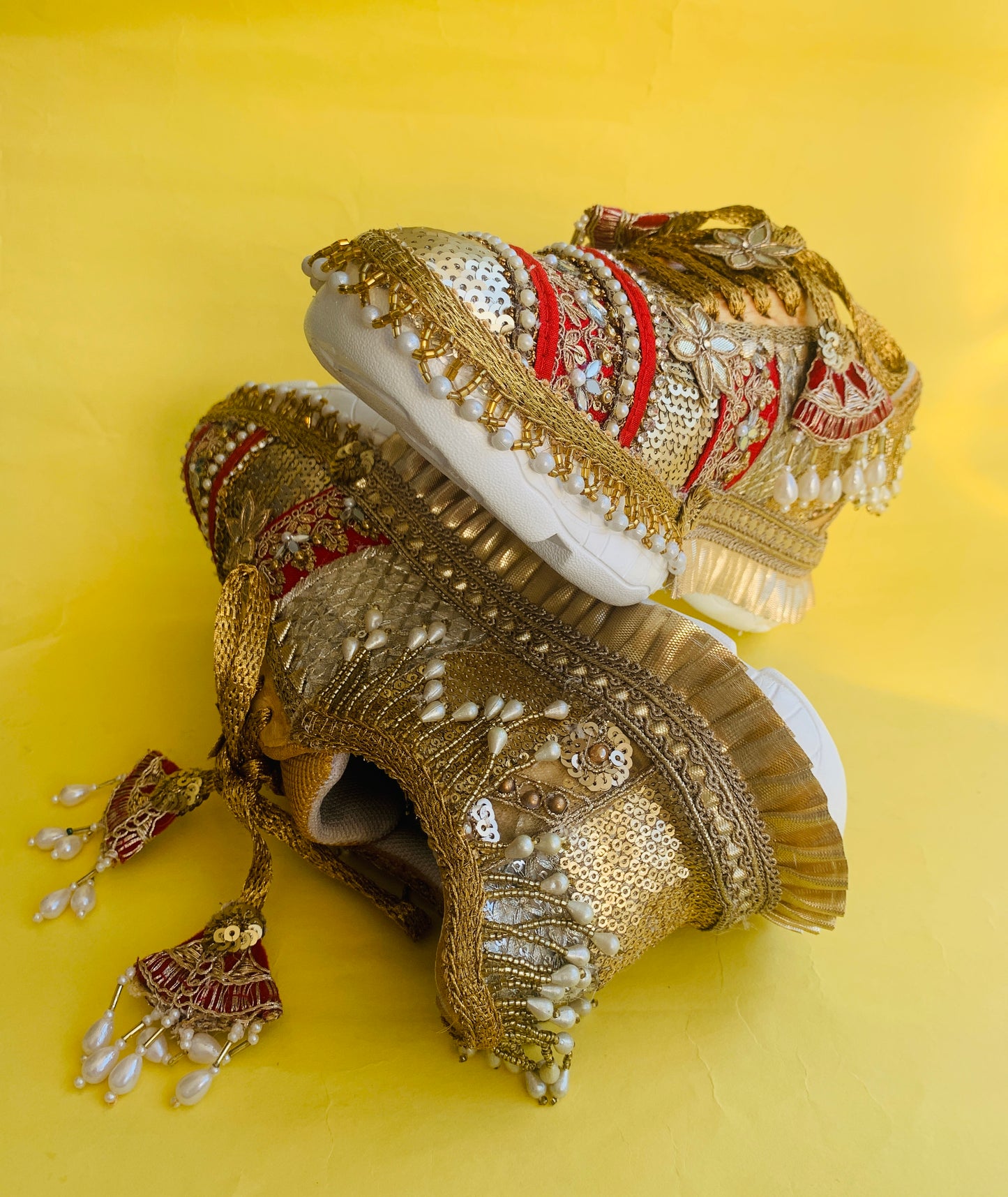 FUNKY N TRENDY red and gold sneakers for brides /bridesmaids / sneakers for bridesmaids/ handcrafted sneakers/ gold sneakers / bridal sneakers / bridesmaid sneakers/ gold sneakers / red shoes