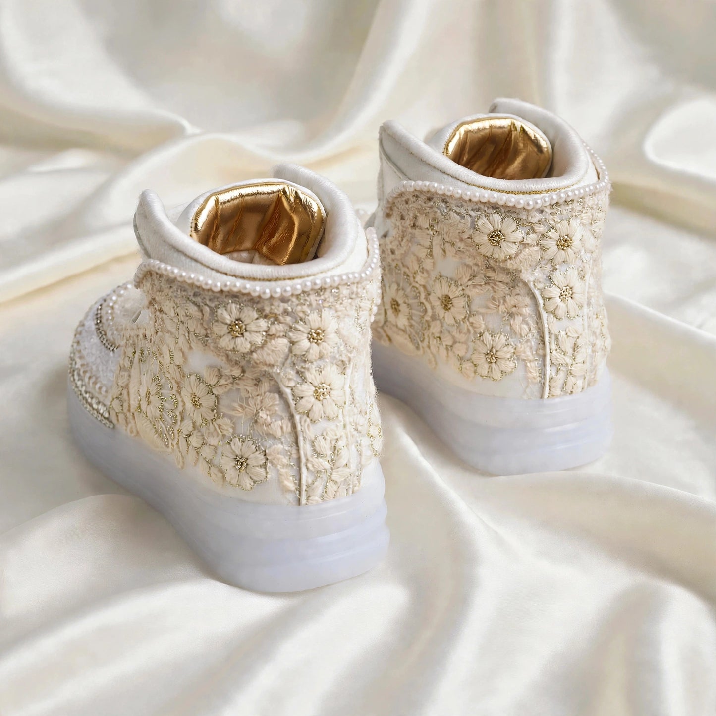 Ivory Bloom – Floral Lace Sneakers for Baby Girls | For Lehenga, Sharara, Gharara & Anarkali