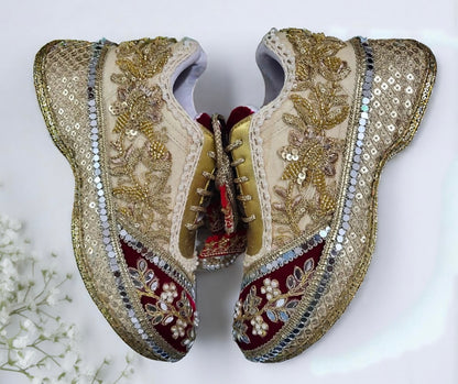 FUNKY N TRENDY red and gold bridal sneakers / bridesmaid sneakers/ golden sneakers / gold sneakers / red shoes / red bridal sneakers / embroidered shoes / embroidered sneakers