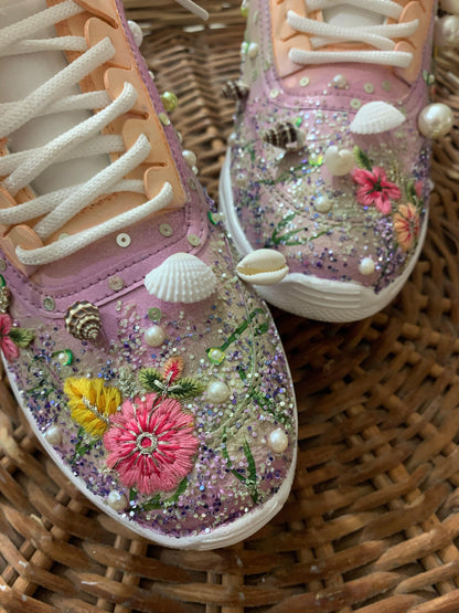 FUNKY N TRENDY Aqua theme intricate hand work sneakers for brides / bridesmaids