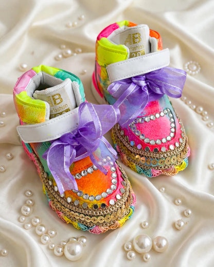 Funky N Trendy ombre effect sneakers with mirror detailing/kids sneakers/ colorful shoes / kids shoes/ ombre sneakers / multi colored shoes for kids/yellow orange sneakers for kids