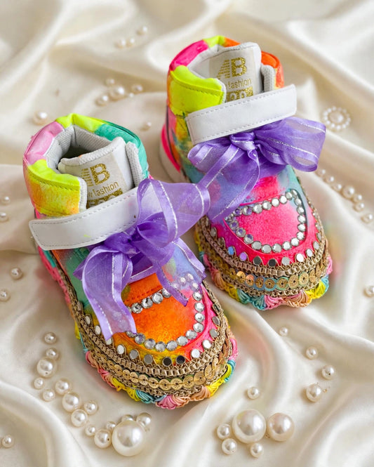 Funky N Trendy ombre effect sneakers with mirror detailing/kids sneakers/ colorful shoes / kids shoes/ ombre sneakers / multi colored shoes for kids/yellow orange sneakers for kids