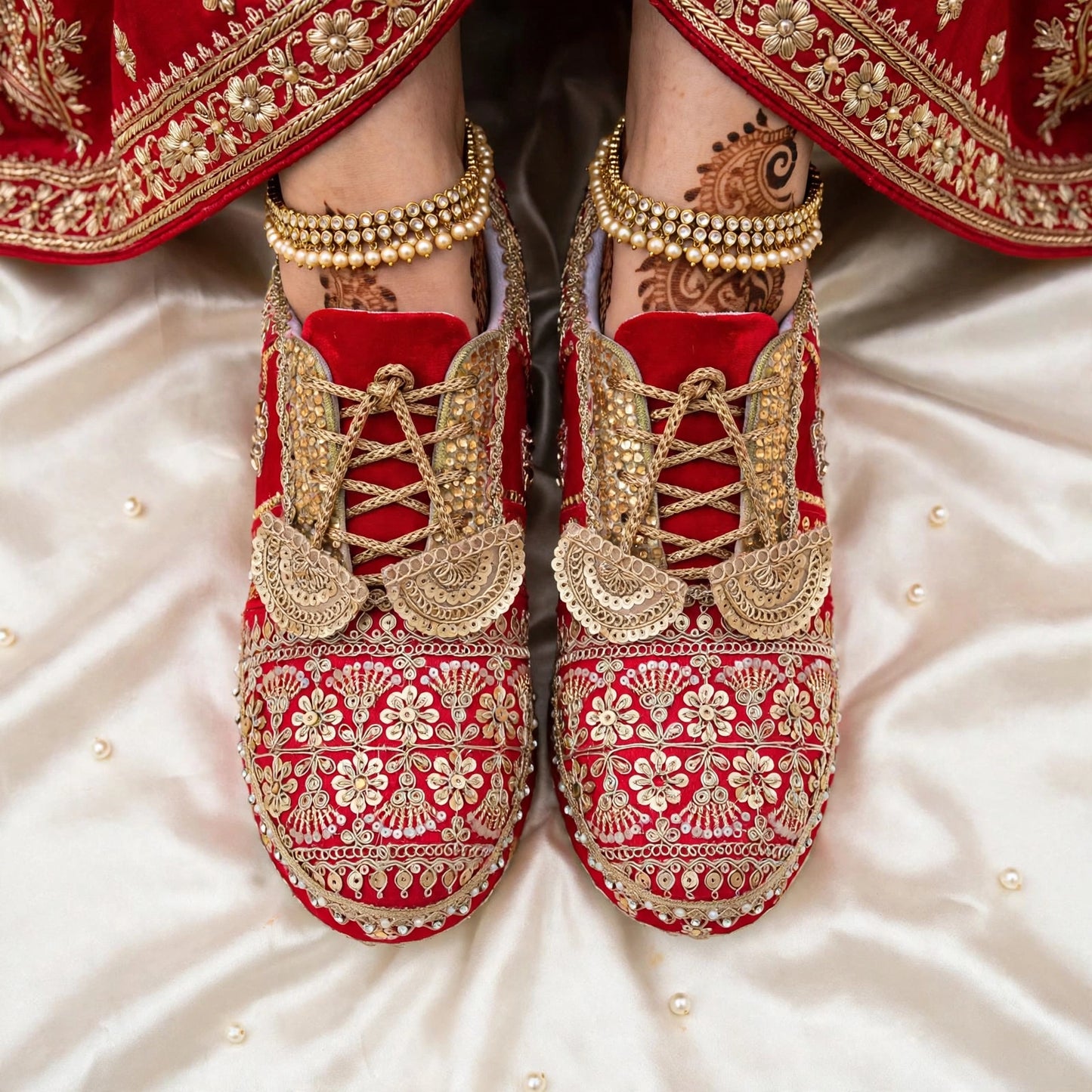 FUNKY N TRENDY red and gold bridal sneakers / bridesmaid sneakers/ golden sneakers / gold sneakers / red shoes / red bridal sneakers / embroidered shoes / embroidered sneakers