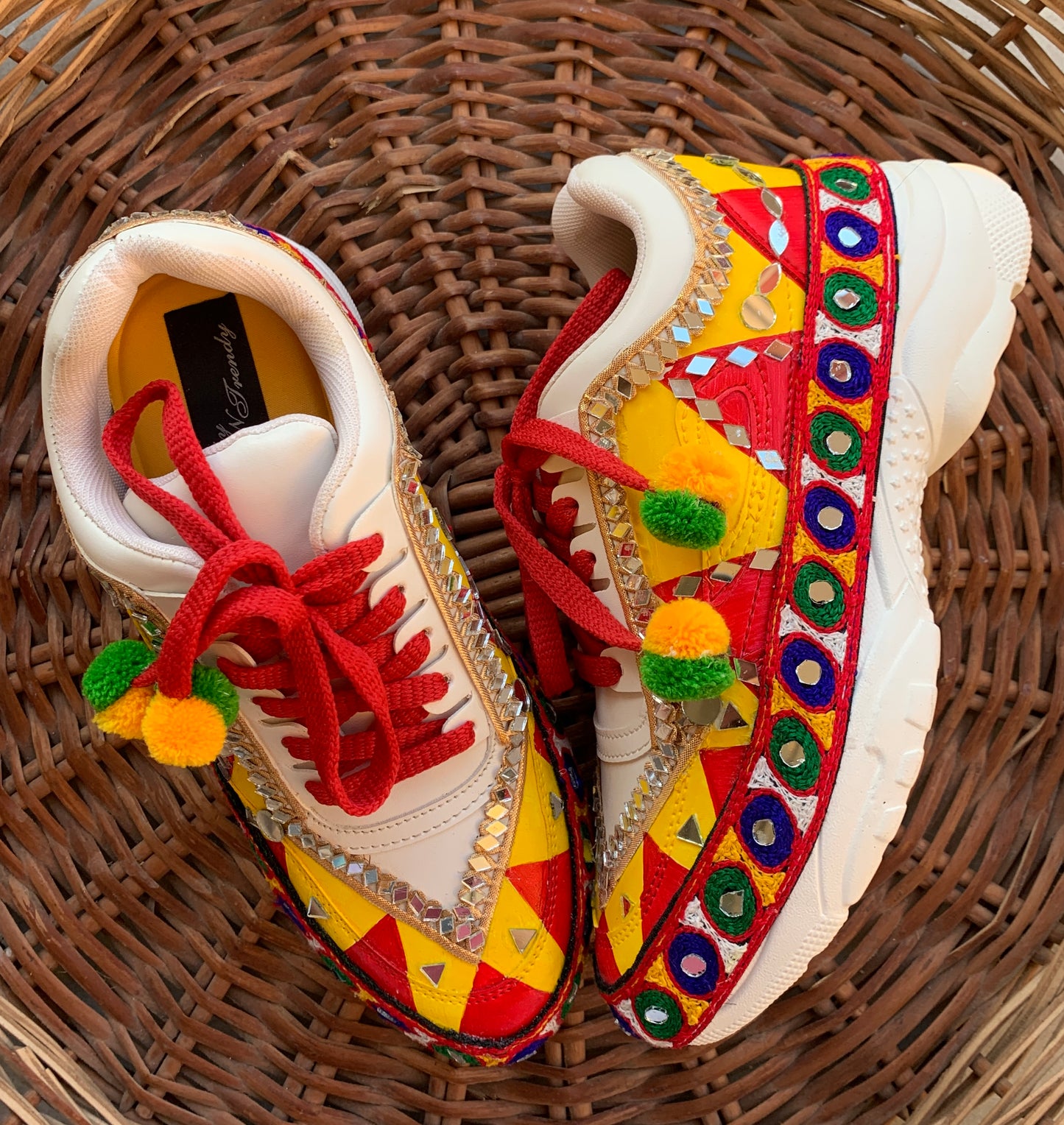FUNKY N TREND “Handcrafted Kutch Mirror Sneakers – Garba Special”