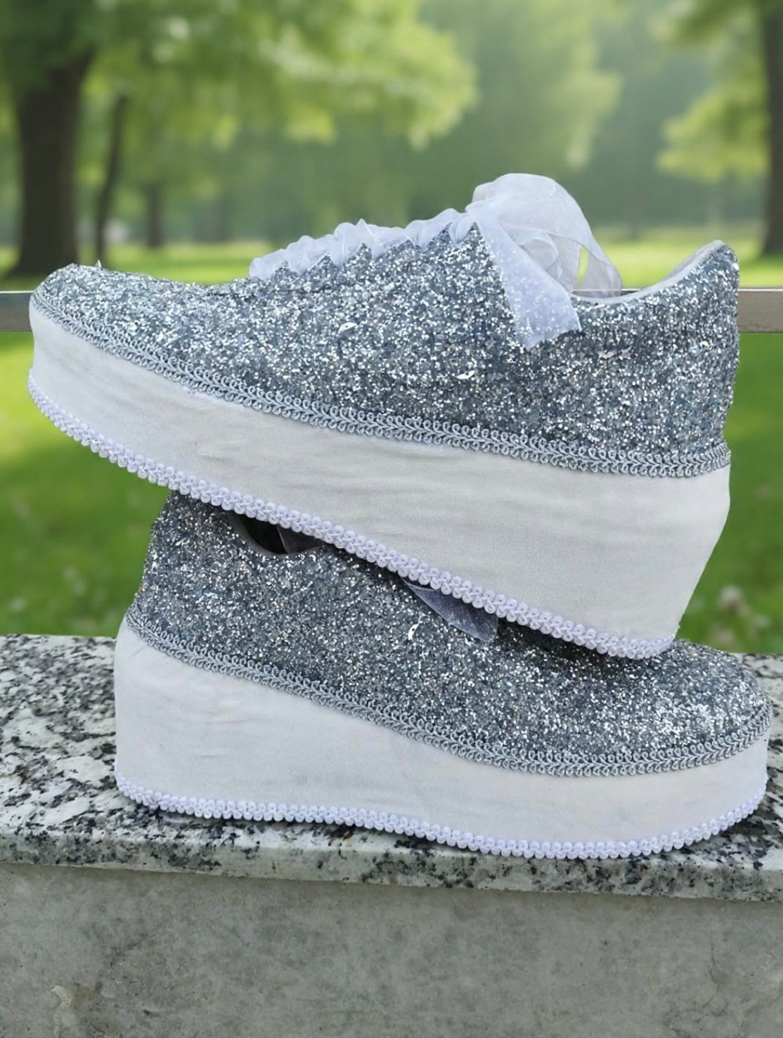 Silver Glitter Platform Bridal Sneakers – Handmade Luxury Wedding Shoes for Brides