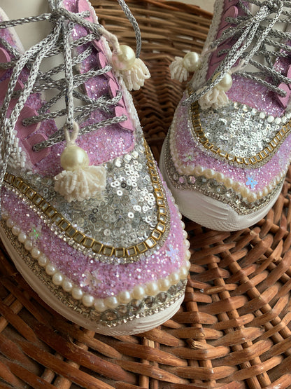 Funky N Trendy hand crafted purple theme bridal sneakers/ bridesmaid sneaker / lavender sneakers/ lilac sneakers
