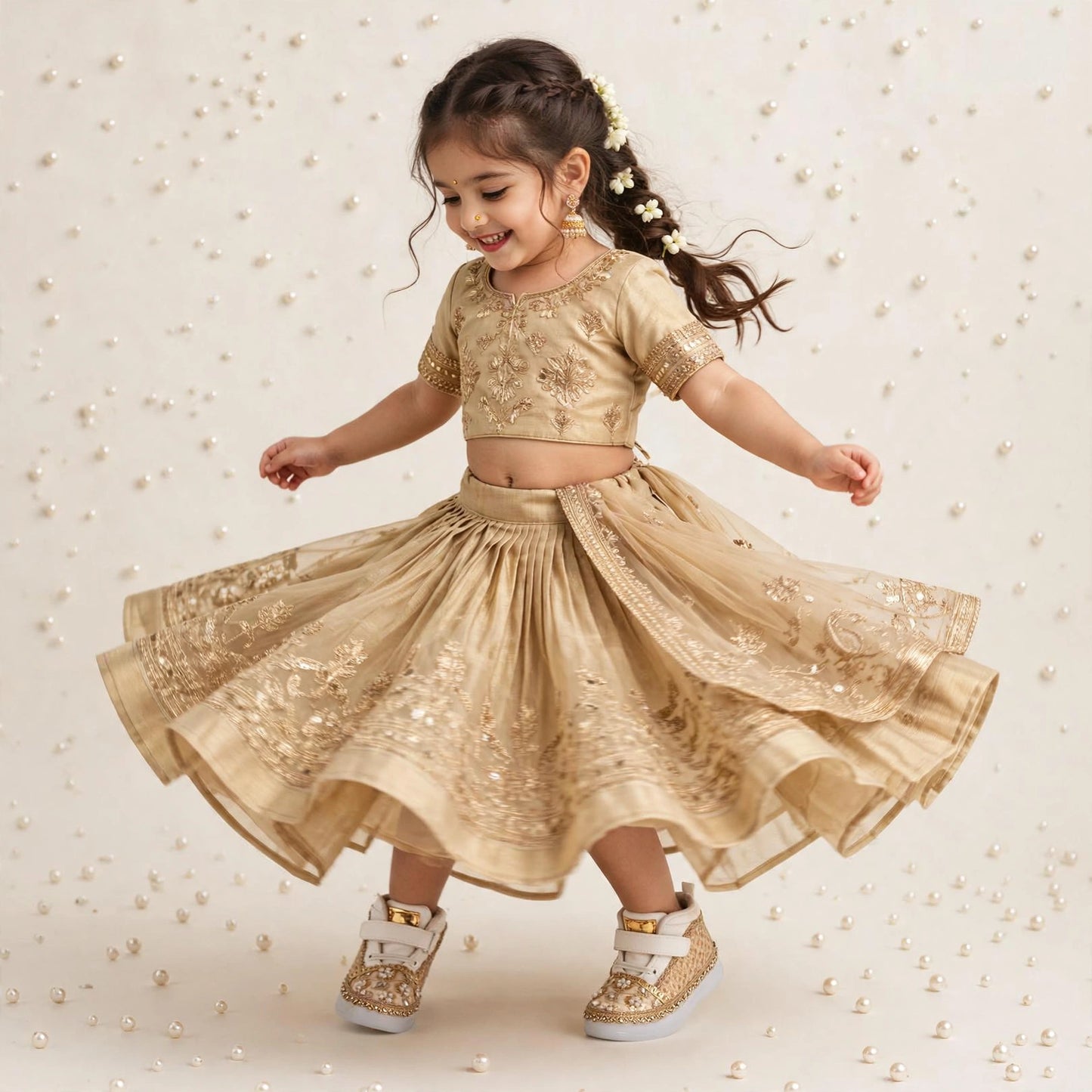 Sitara Noor – Pearl & Mirror Wedding Sneakers for Baby Girls & Flower Girls / Lahenga sneakers