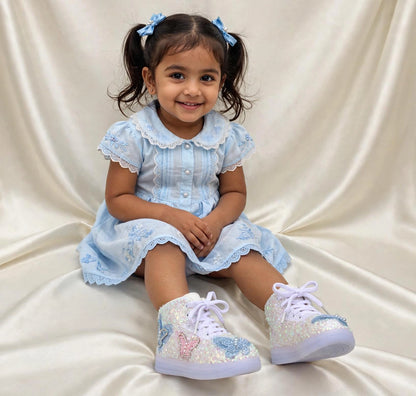 Funky N Trendy butterfly sneakers with beads detailing/kids sneakers/ butterfly shoes / kids shoes/ butterfly sneakers / pink shoes for kids/pink blue sneakers for kids