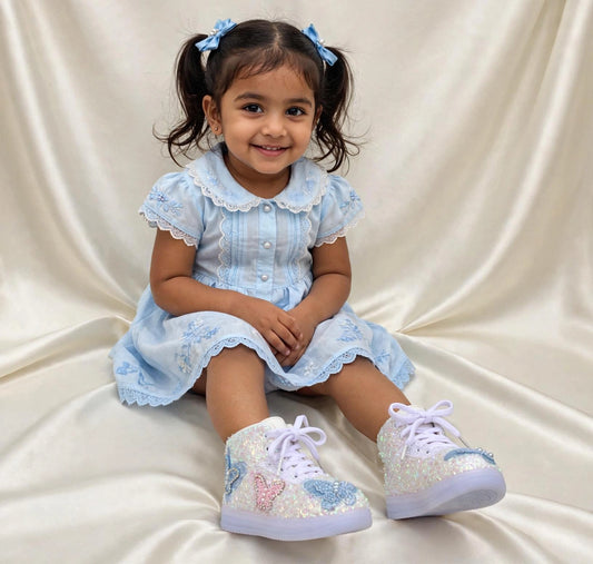 Funky N Trendy butterfly sneakers with beads detailing/kids sneakers/ butterfly shoes / kids shoes/ butterfly sneakers / pink shoes for kids/pink blue sneakers for kids