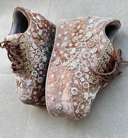 FUNKY N TRENDY rose gold with pearl Embroidered bridal sneakers - wedge sneakers heeled sneakers/ pearl work sneakers