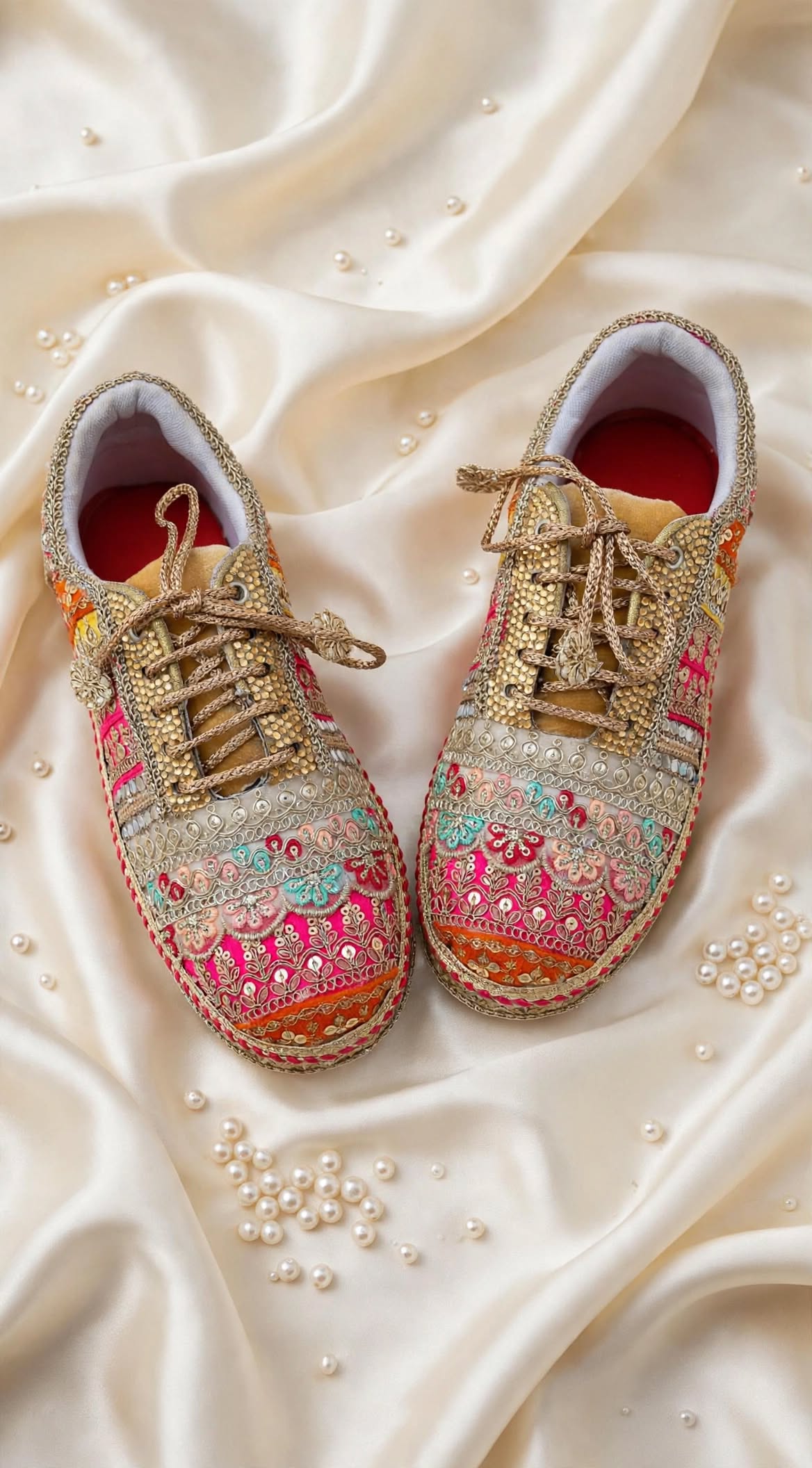 Handcrafted Mirror Work Bridal Sneakers | Indian Wedding Sneakers with Gota Patti Embroidery
