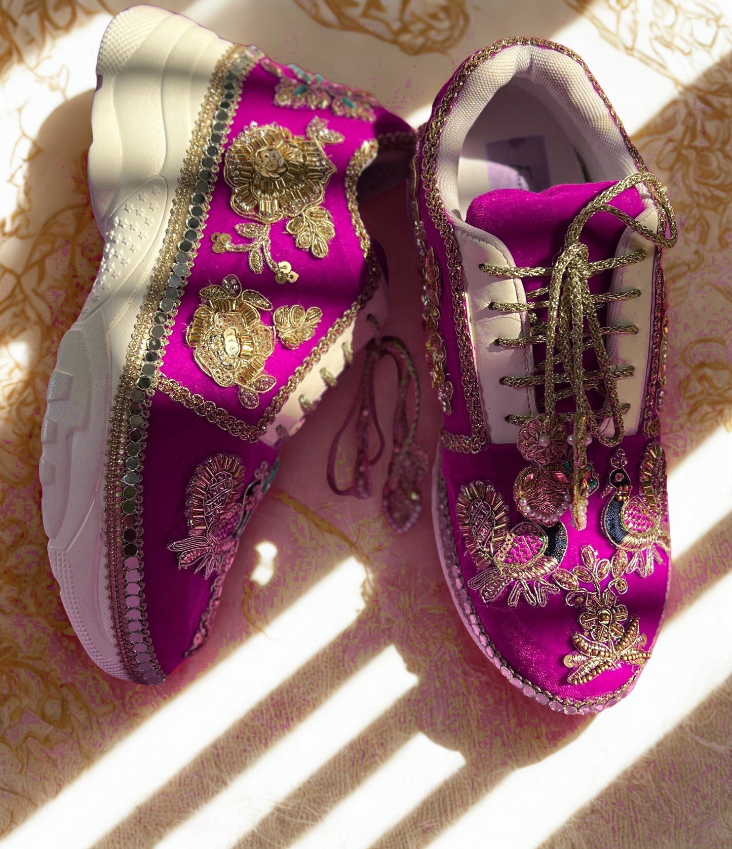 “Peacock Pink Bridal Sneakers – Floral Embroidery”
