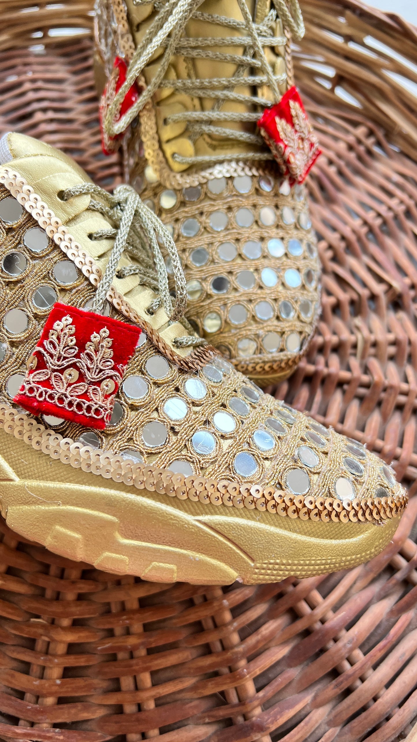 FUNKY N TRENDY gold mirror heeled sneakers for brides and bridesmaids