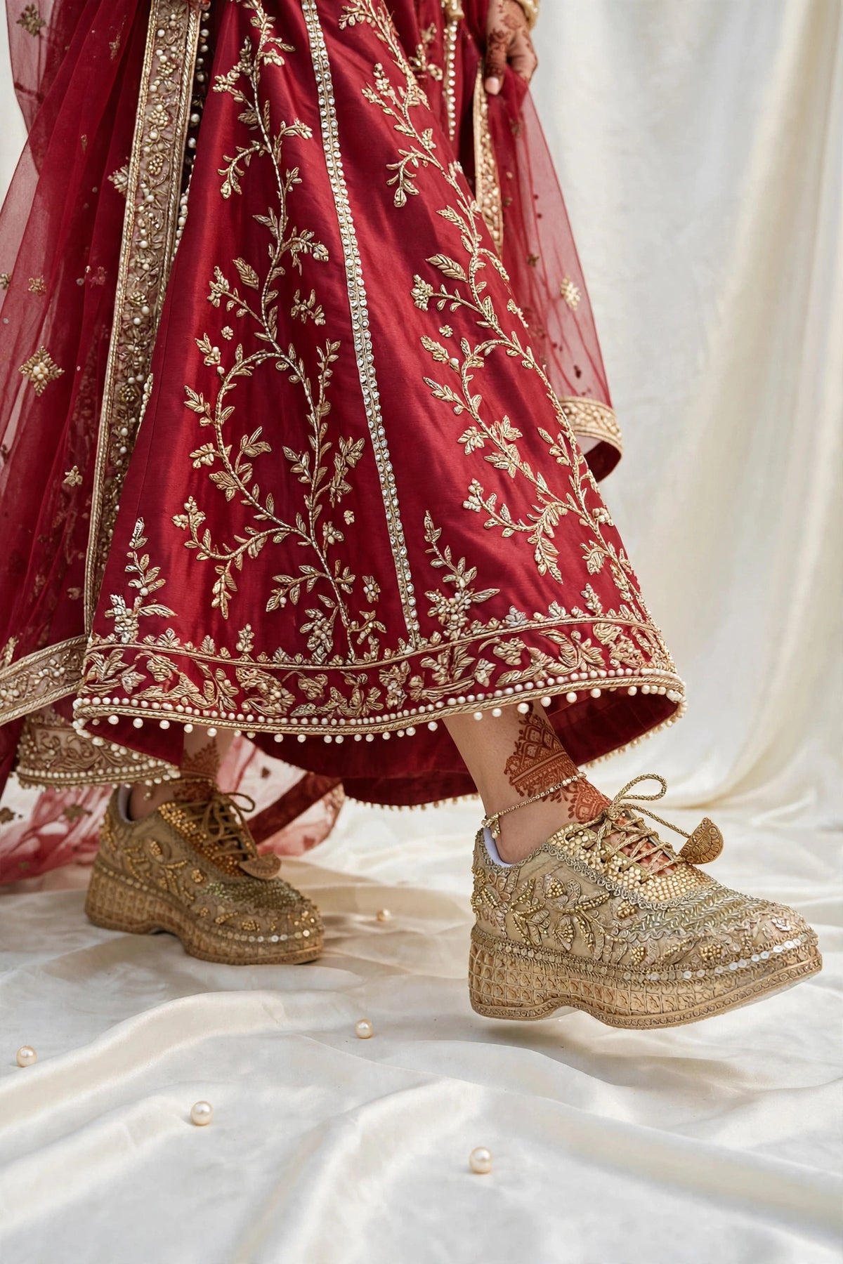 Gold cutdana handwork sneakers- Royal Garden