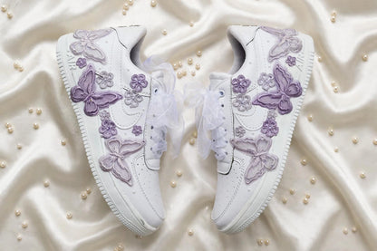 Butterfly Dreams - Lavender Bridal Wedding Sneakers | Made To Order | Custom name initials , wedding date