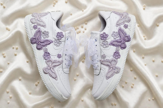 Butterfly Dreams - Lavender Bridal Wedding Sneakers | Made To Order | Custom name initials , wedding date