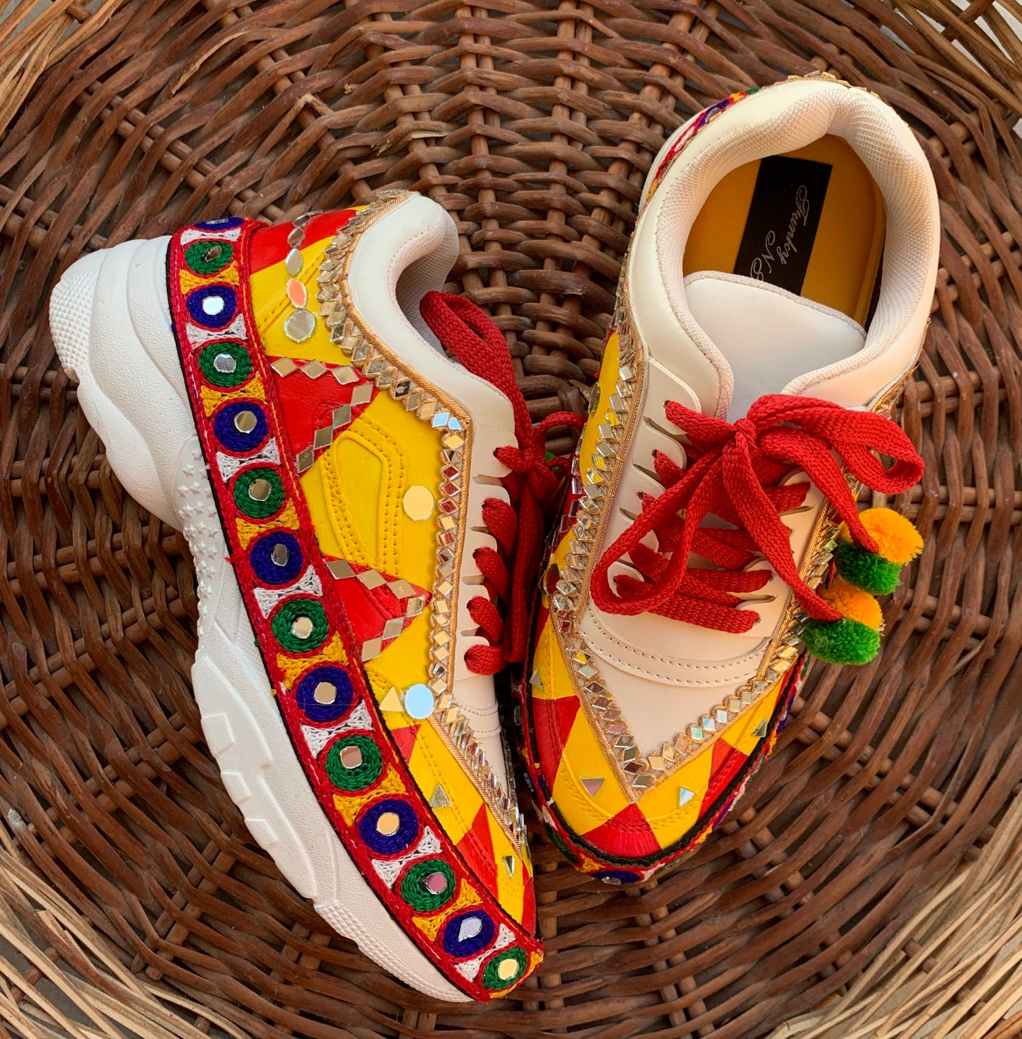 FUNKY N TREND “Handcrafted Kutch Mirror Sneakers – Garba Special”