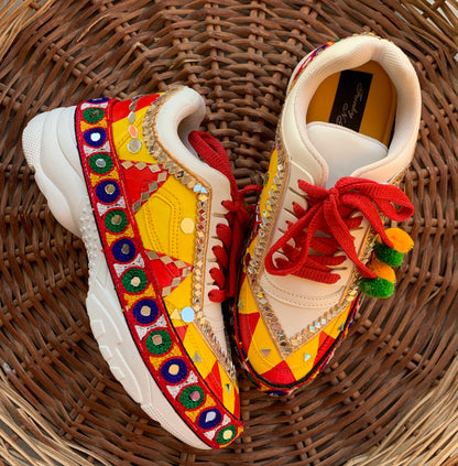 FUNKY N TREND “Handcrafted Kutch Mirror Sneakers – Garba Special”