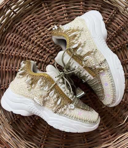 FUNKY N TRENDY gold and silver sneakers for brides / silver sneakers for bridesmaids/ gold sneakers / bridal sneakers / bridesmaid sneakers/ golden hand work sneakers