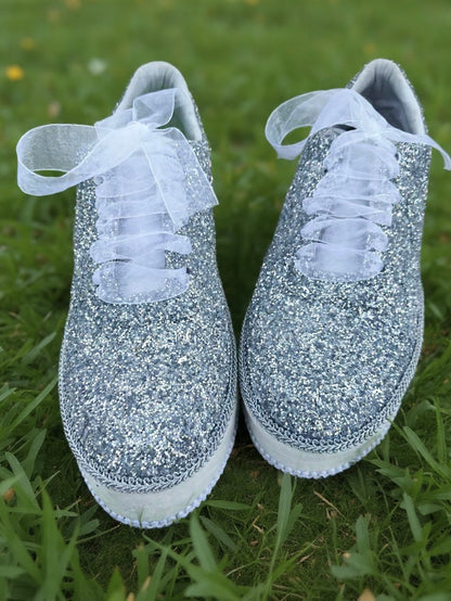 Silver Glitter Platform Bridal Sneakers – Handmade Luxury Wedding Shoes for Brides