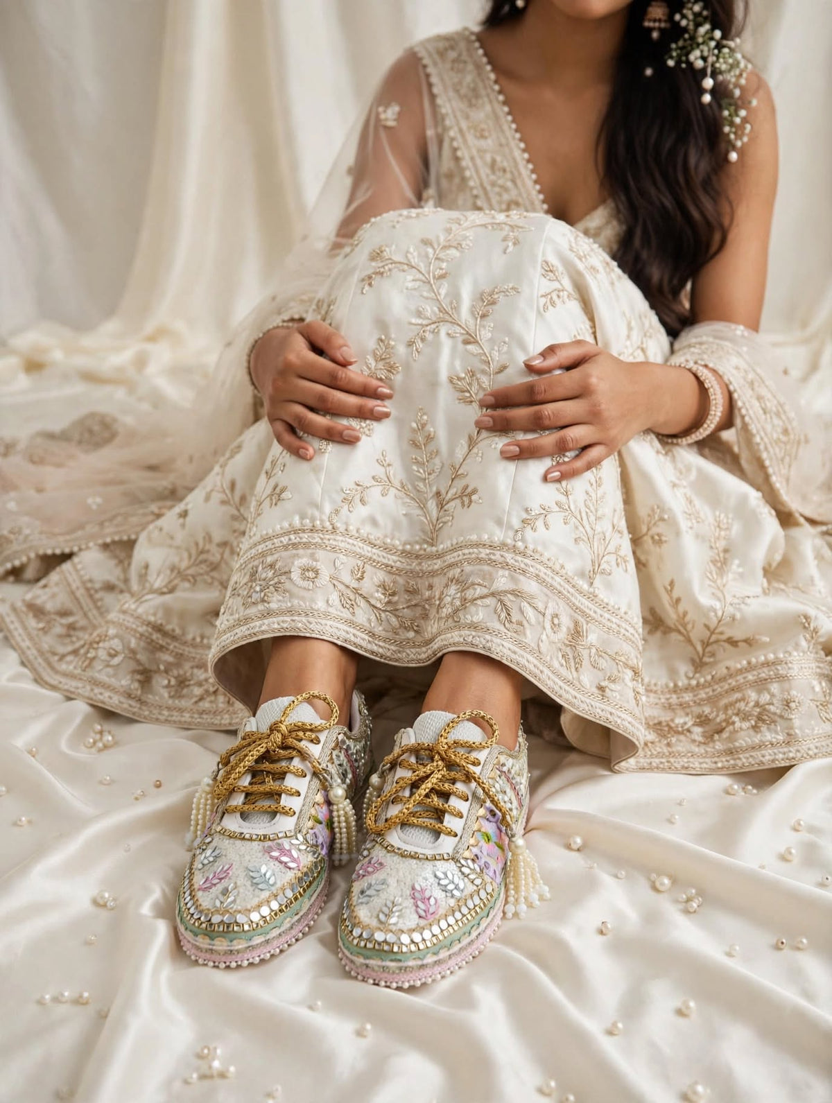 FUNKY N TRENDY hand crafted pastel bridal sneakers / gold sneakers / pastel sneakers / embroidery sneakers / sneakers for bride