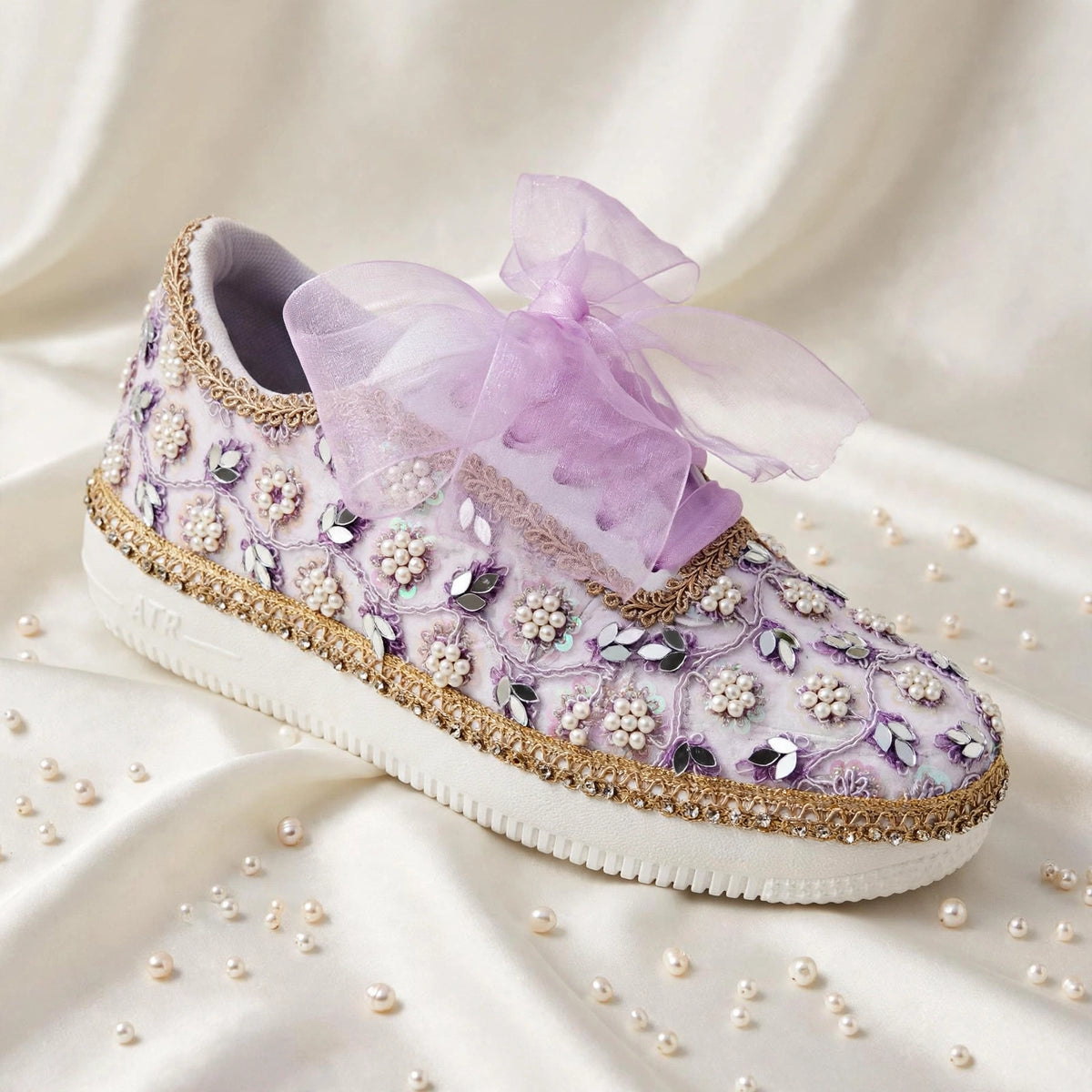 “Purple Bridal Sneakers with Mirror detailing– Floral Embroidery”