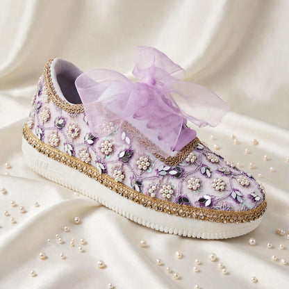“Purple Bridal Sneakers with Mirror detailing– Floral Embroidery”