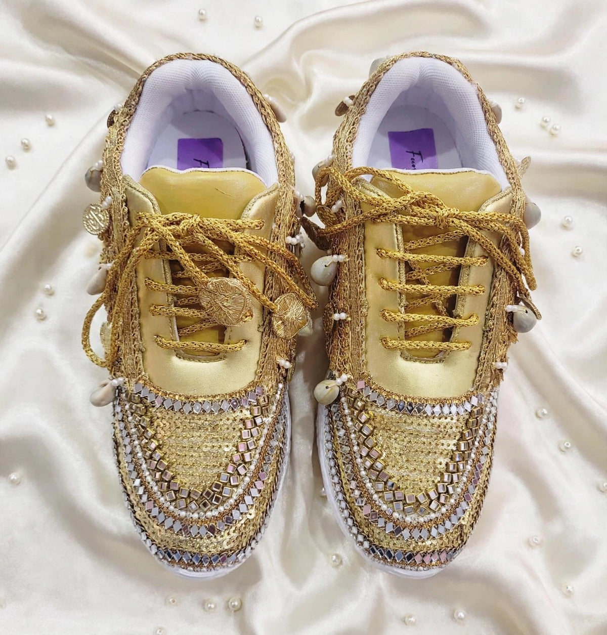 FUNKY N TRENDY gold sneakers for brides / gold sneakers for bridesmaids/ gold sneakers / bridal sneakers / bridesmaid sneakers/ golden hand work sneakers / gold sneakers / embroidered sneakers